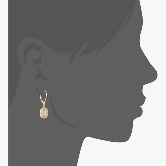 Gold Plated Cubic Zirconia Halo Drop Earrings - Picture 2 of 4
